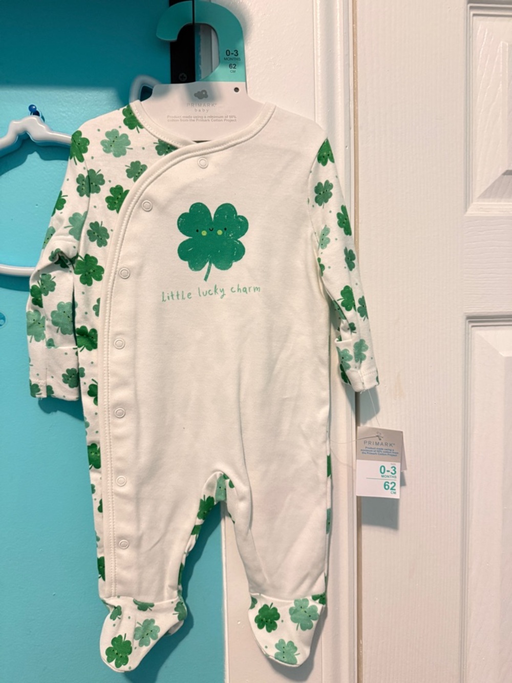 Primark White and Green Clover Footed One-Piece